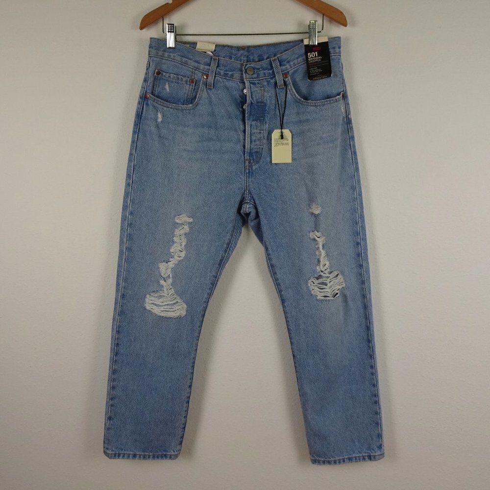 Levi's 501 Jeans Women's Size 31x26 Blue Denim Button Fly Distressed Cotton
